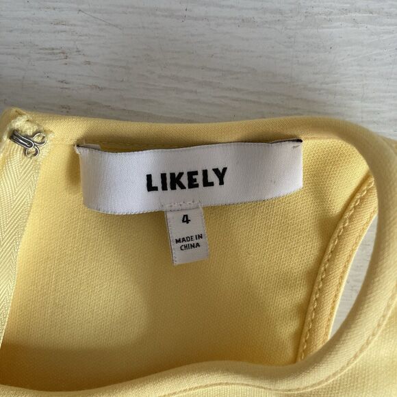 Likely Sleeveless Beckett Bodycon Sheath Peplum Dress Size 4 Yellow Stretch - Picture 10 of 10